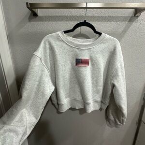 Alter’d State Gray Cropped Sweatshirt with Flag Patch